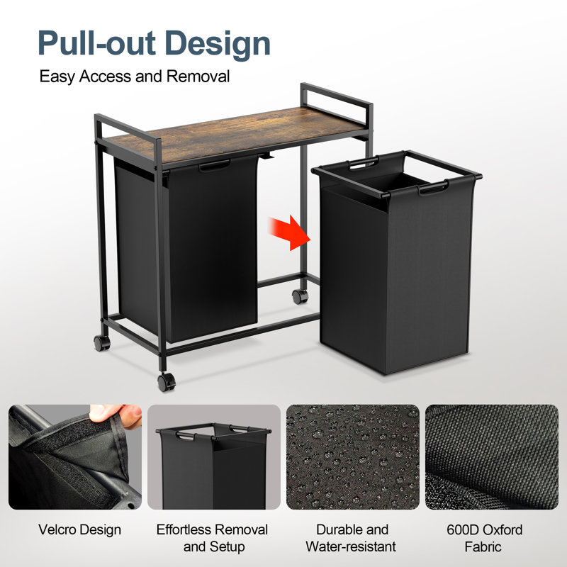 17 Stories Rolling Laundry Hamper And Waste Basket Set with Handles